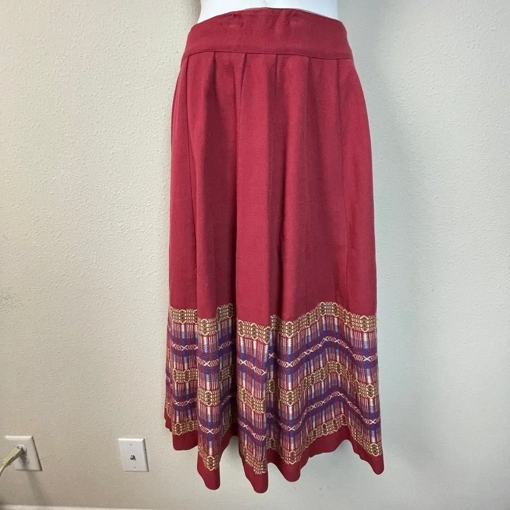 Marjory Jacobson Hand Woven Skirt & Shawl Set Burgundy‎ Geometric Boho Vintage